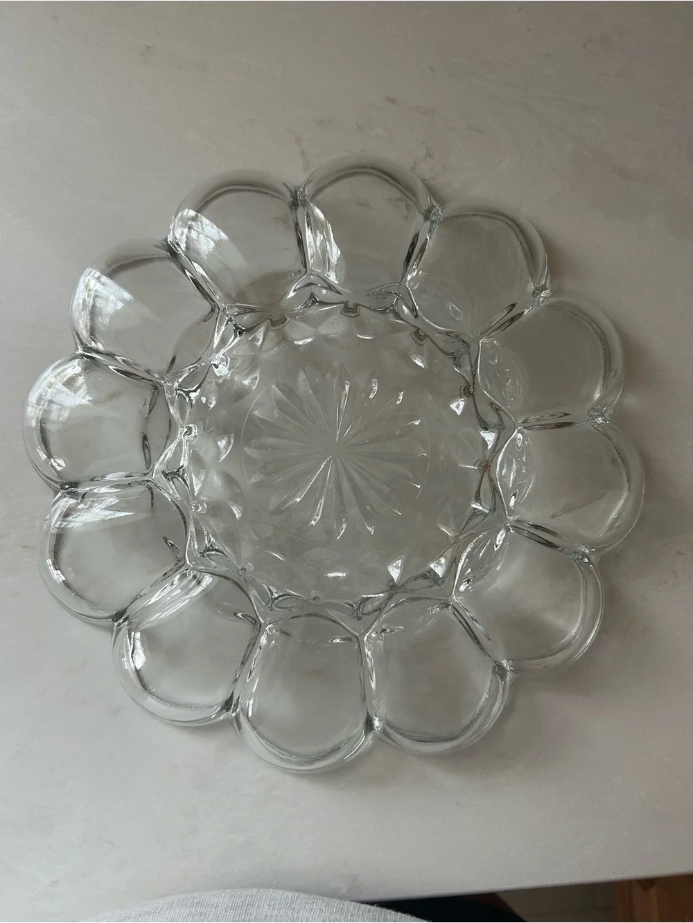 Vintage Anchor Hocking Fairfield Clear Glass Deviled Egg Plate Starburst 12 Egg